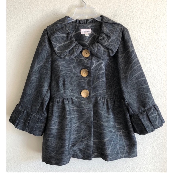 3 Sisters Jackets & Blazers - 3 Sisters Poet Collar Peplum Black Gray Jacket
